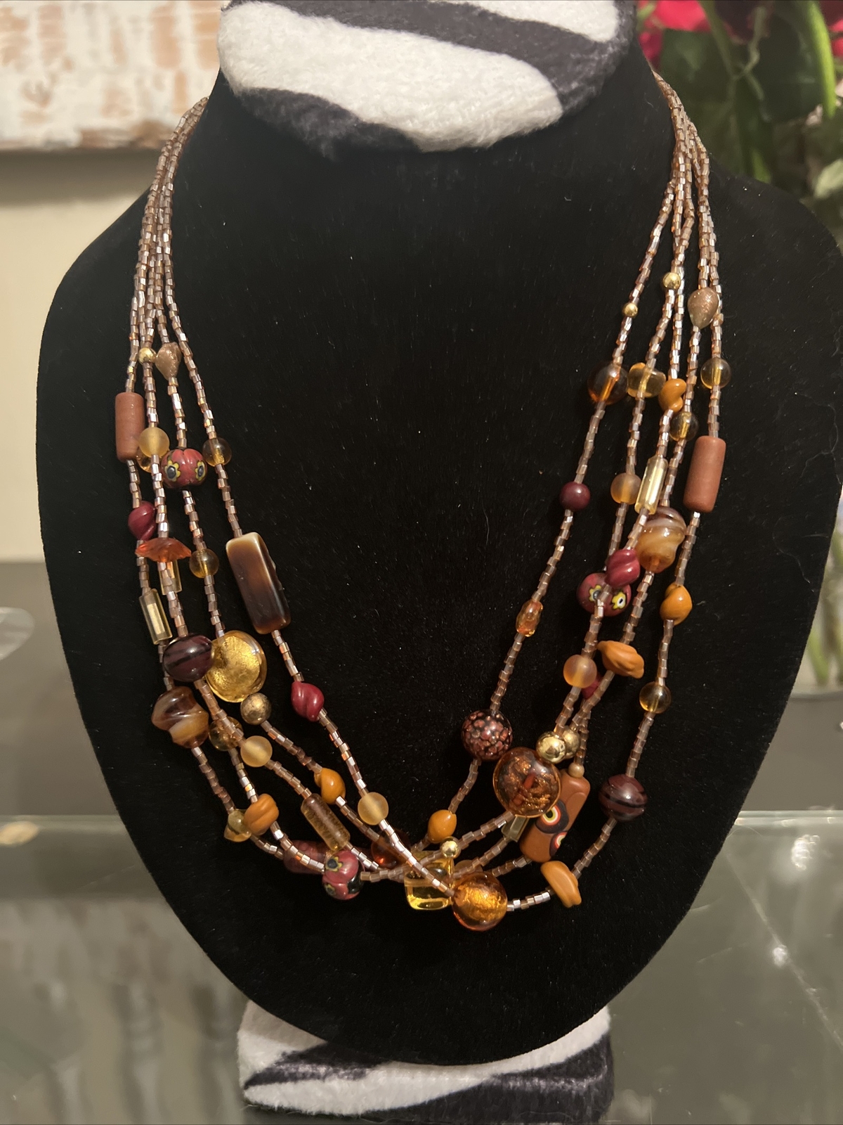 Multi Stranded Glass Bead Statement Necklace Laye… - image 2