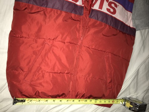 Levi's Puffer Jacket Boys Youth XL 12-13 Full Zip Hooded Coat Red Spellout - Picture 7 of 10
