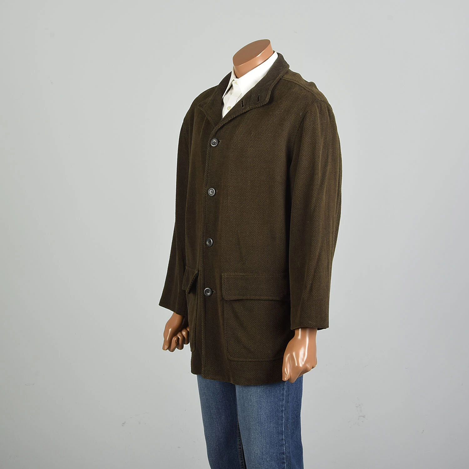 zegna 2000s herringbone patch pocket made in italy coat jacket