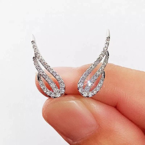 2Ct Round Cut Lab Created Diamond Stud Climber Earrings 14K White Gold Finish - Picture 5 of 5