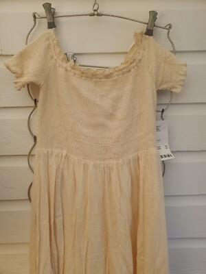 NWT Urban Outfitters Peasant Stretchy Ruched Ivory Cream Lined Midi Dress XS