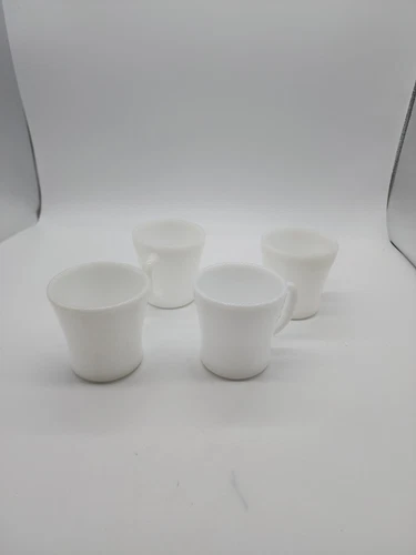 D Handle Coffee Mugs White Milk Glass  Mugs Cups Heat Proof Federal Glass Set 4