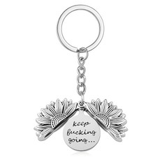 Keep Going Sunflower Keychain for Women Men Encouragement Keep Going Silver