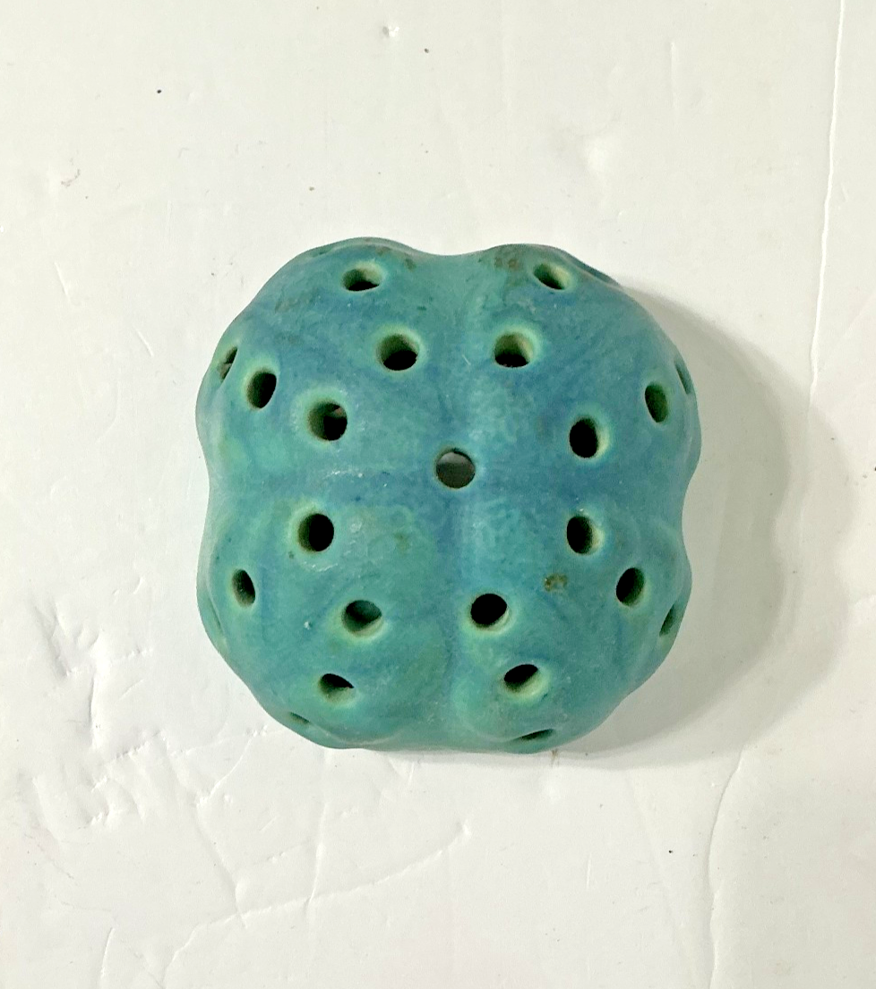 Vintage VAN BRIGGLE Pottery Turquoise Blue Flower Frog 3.5