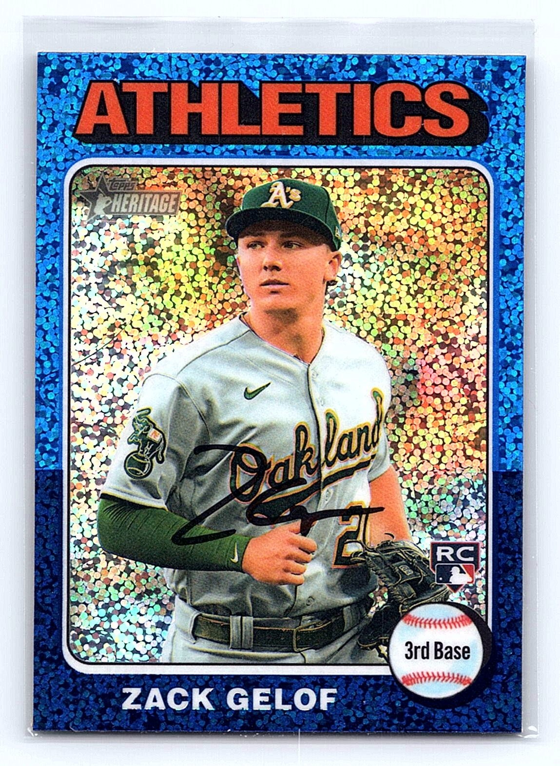2024 Topps Heritage #346 Zack Gelof Chrome Blue Sparkle Refractor