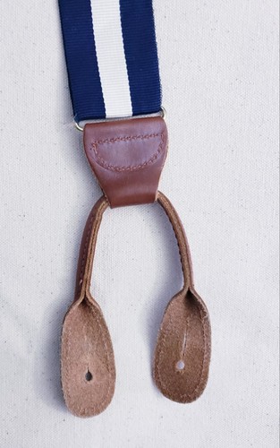 Vintage Polo By Ralph Lauren Stripe Suspenders Leather Brass Rare Made In USA - Picture 7 of 8