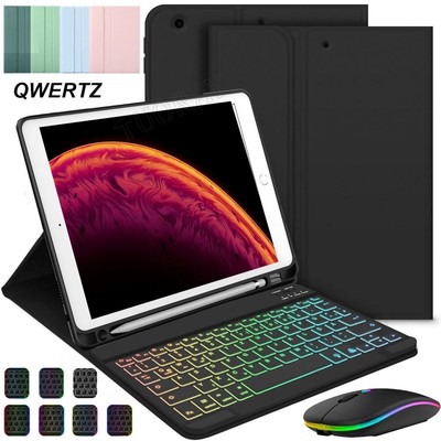 Für iPad 5/6/7/8/9/10th Gen Air 4 5th QWERTZ Beleuchtet Tastatur Maus Hülle Case