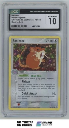 2004 Pokemon EX Fire Red & Leaf Green Reverse Holo Raticate CGC 10 #48/112