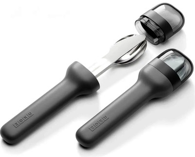 ZOKU Pocket Utensil Set in Charcoal-Stainless Steel Fork, Knife, Spoon BPA FREE