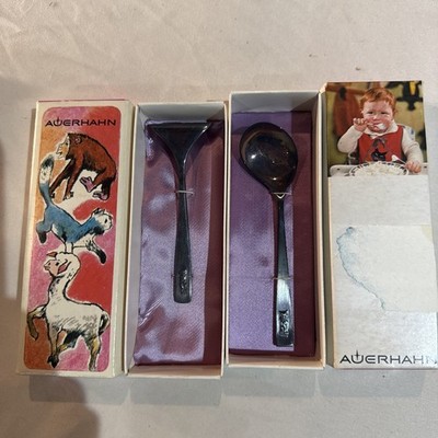 Vintage Auerhahn 90 Baby Food Pusher & Spoon Lot  Germany Original Box