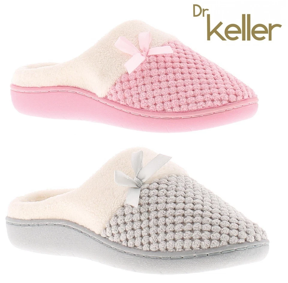 DR KELLER LADIES FLEECE LINED SLIP ON SLIPPERS MEMORY FOAM COMFORT MULES WOMENS SIZE