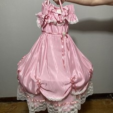 Vintage 1980s Children  s Pink Lace Pageant Ball Gown w/ Hoop Skirt Prairie