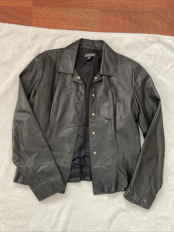 Nordstrom Classiques Entier Black Leather Womens Jacket Sz 6 Y2K