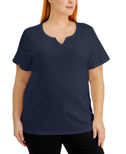 Camiseta Karen Scott Plus Azul Marino Cuello Dividido - Prendas para el torso Talla Grande - Imagen 1 de 1