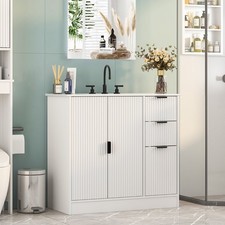 36" Bathroom Vanity with Ceramic Sink Extra Large Storage with 2 Doors 3 Drawers