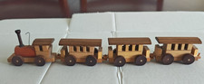 Vintage Wooden Train Set Miniature 4 piece Germany 1 locomotive 3 Cars