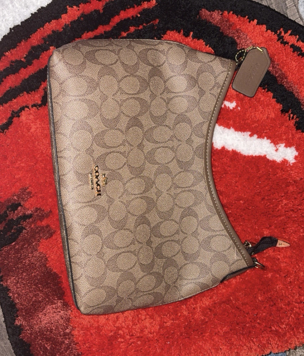 Coach Monogram Shoulder Bag Brown Beige Gold Hardware Detachable Strap