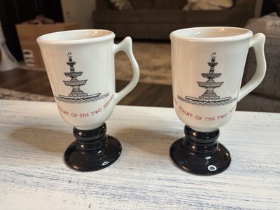 VTG Hall Pottery Mugs The Court Of Two Sisters Stoneware Pedestal Mug Set Of 2