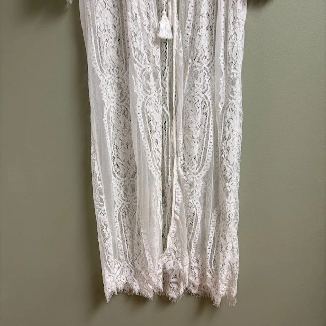 Womens White Lace Long Duster One Size Sheer Tassels Dainty Coquette Wedding - Image 3 of 4