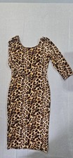 Women's Leopard Print Bodycon Midi Dress 3/4 Sleeve Scoop Neck Size M Estimate