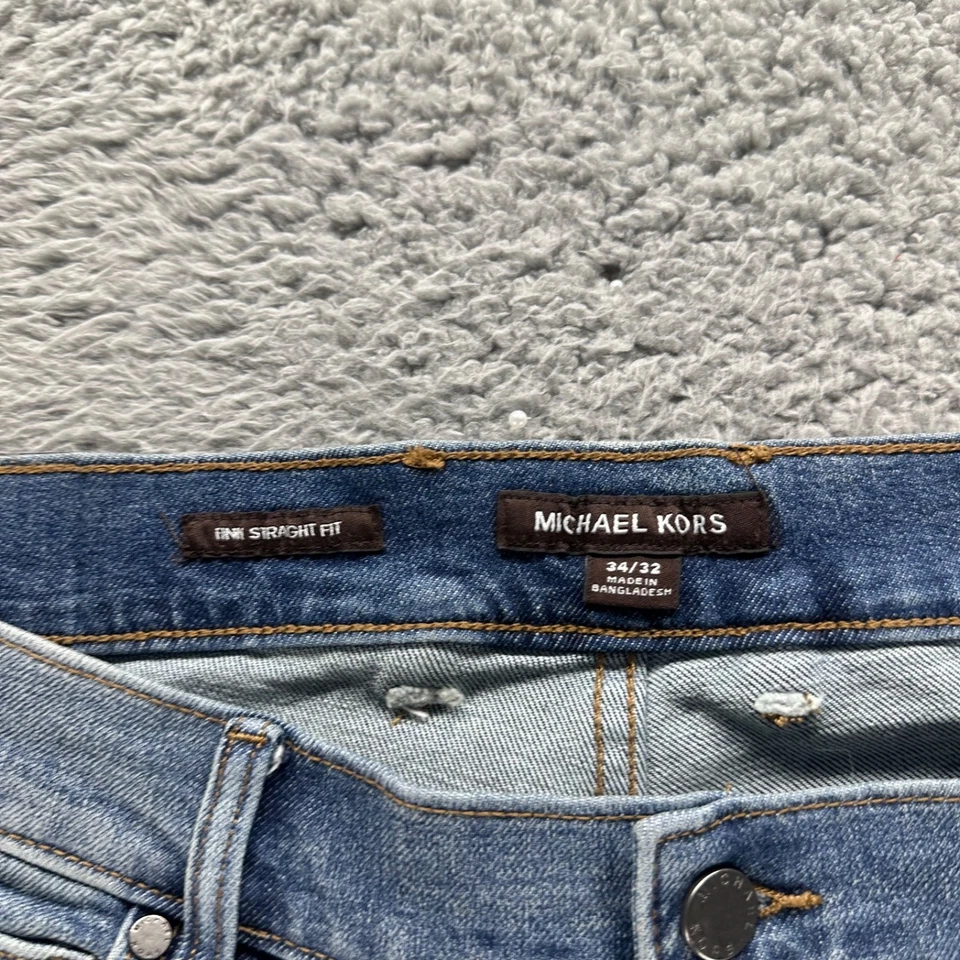 Michael Kors Jeans Mens 34x32 Blue Medium Wash Cotton Stretch Straight Fit - Image 3 of 4