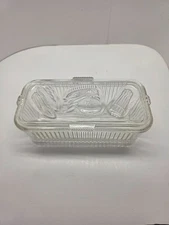 Vintage 1940s Federal Glass Covered Refrigerator Dish Ribbed Body Veggies Fruits