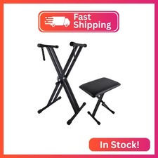 Shongbluu Piano Keyboard Stand and Bench Set, Double-X Keyboard Stand Adjustable
