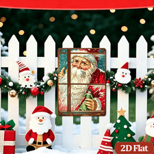 Santa Claus Metal Sign Cheery Christmas Greetings Retro Wall Decor