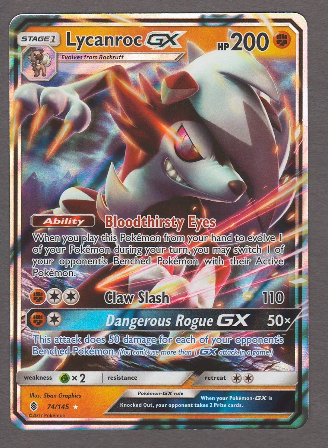 Lycanroc GX 74/145 Guardians Rising Ultra Rare Holo Foil Pokemon Card NM