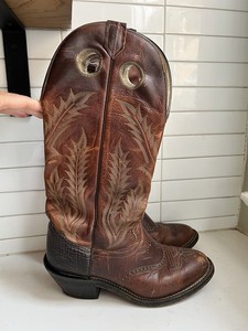Tony Lama Cowboy Boots Men\'s 9B Tall Buckaroo Brown All Leather Hole Cutouts Tony Lama Cowboy Boots Men\ main image 2