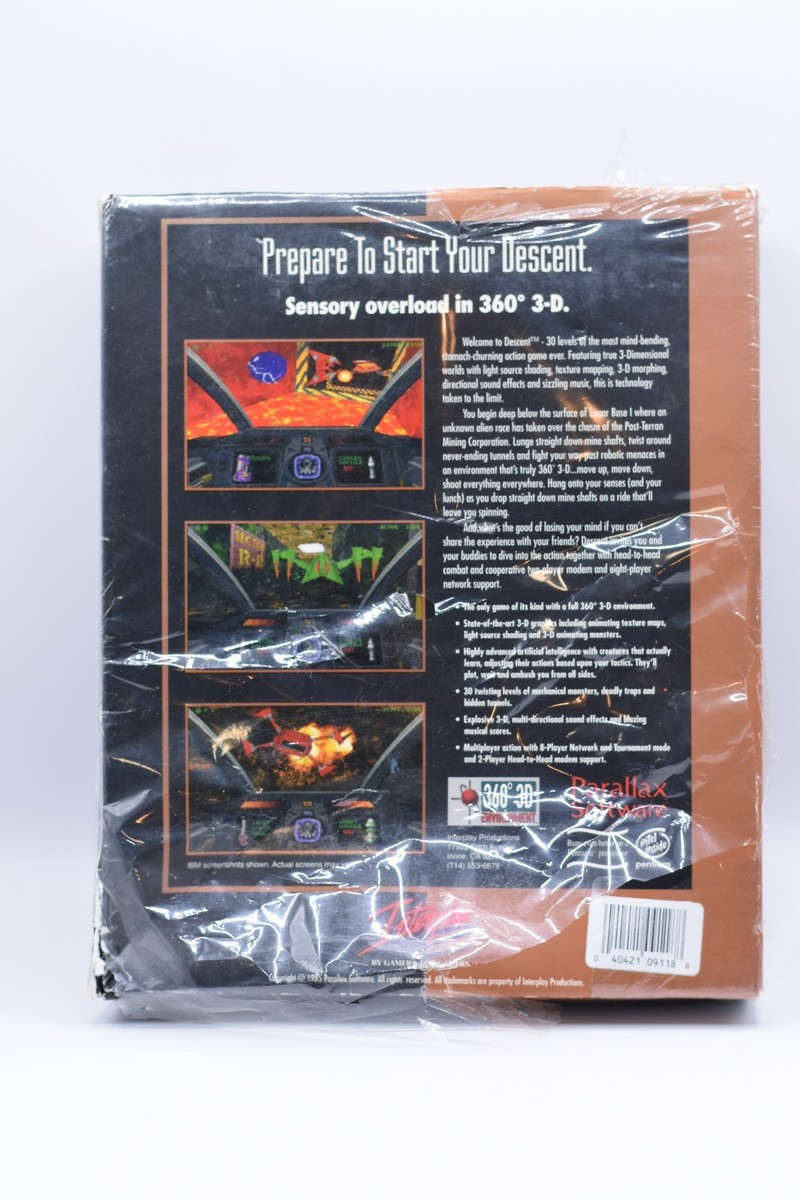 Descent PC Big Box Vintage 1995 Interplay DOS CD-ROM **NEUF