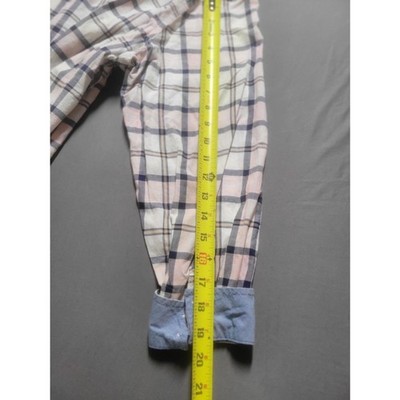 St Johns Bay Womens 1X Plaid Button Down Shirt Pink Blue Cotton Chambray Trim