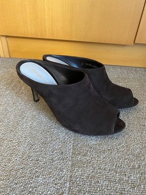 Seltene dunkelbraune Sergio Rossi Wildleder-Heels offene Zehenpartie 34,5 (US...