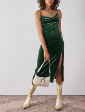 UO Light Before Dark Women's Green Sleeveless Velvet Mallory Midi Dress Sz M