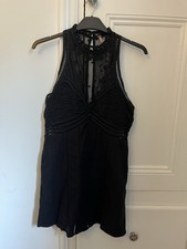 Free People black lace embroidered halterneck short dress Medium