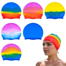 6PCS Silicone Swim Caps Unisex Adult Waterproof Swimming Hat Adult Swimming C...