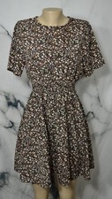 SHEIN Black Multicolor Floral Print Fit & Flare Dress Large Short Sleeves