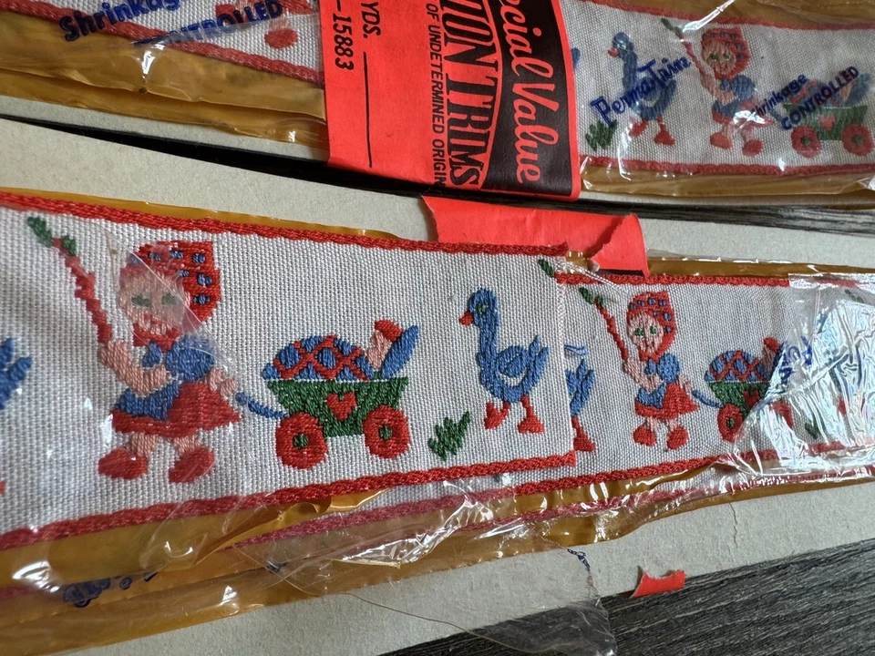 Lote de guarnições de costura jacquard tecido vintage 2" NOS 1970s floral folk boho Scandi - Imagem 4 de 4