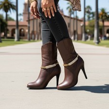 Women Gold Metal Western Boot Chain Bracelet SET Shoe Bling Plate Charm USA Made