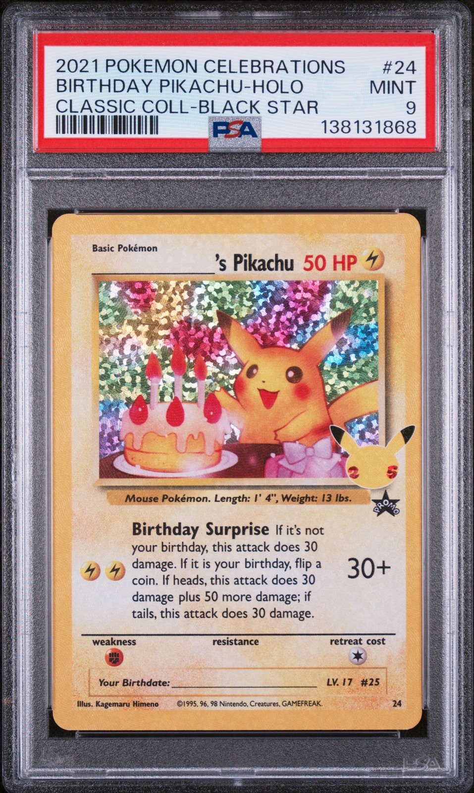 2021 POKEMON CELEBRATIONS CLASSIC COLL #24 BIRTHDAY PIKACHU-HOLO PSA 9