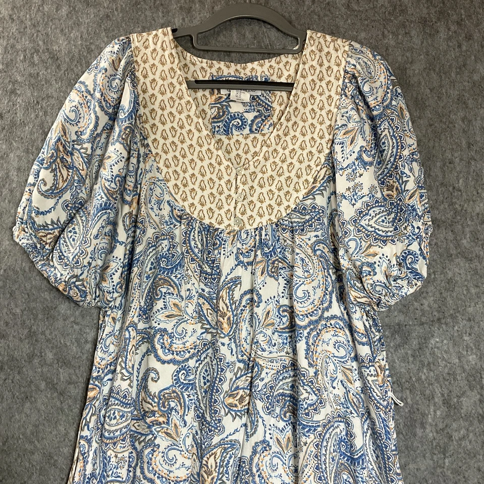Lucky Brand Dress Women XL Blue Geometric Flowy Midi Cottage Prairie Boho Casual - Image 2 of 4