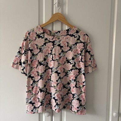 Damen Vintage Laura Ashley rosa Rosen Blumen Kurzarm kastig Top 44'' Brustumfang