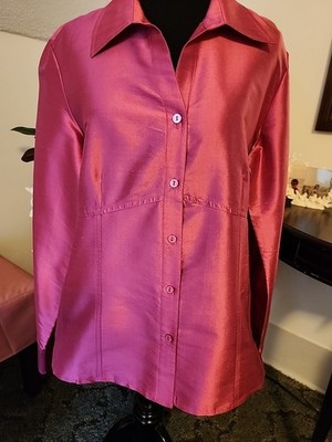 Rafaella Women Pink Long Sleeve 100% Silk Button Front Top,Size 12 Never Worn