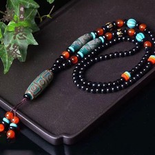 Nine Eye Three Eye Agate Carnelian Amulet Tibetan Dzi Bead Pendant Necklace