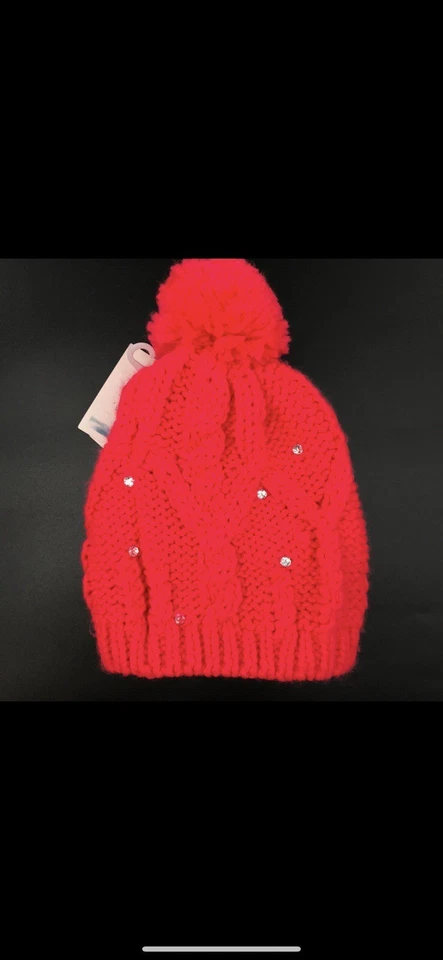 ROXY Mujer Gorro Rojo Con Bling Talla Única OS Grueso Acrílico Tejido Pom Acanalado Foto 4 de 4