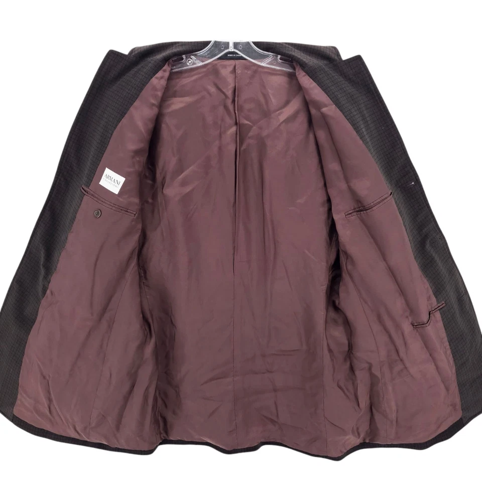 Chaqueta Blazer ARMANI COLLEZIONI Microfibra Acabado Suave Marrón Cuadros Patten 42R Foto 4 de 4