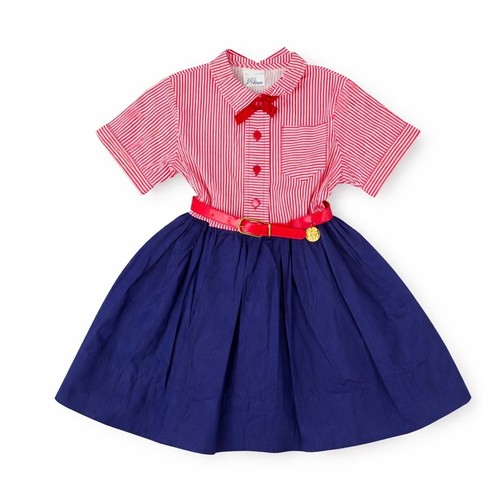 Lil Airress Vintage Girls Dress Red Stripe Navy Full Skirt Belt Size 5 60s 70s