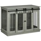 Dog Crate Furniture Grey Woodgrain Steel 120x60x88.5cm Double Room Lockable Door