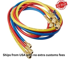 Set of 3 | Yellow Jacket Plus II 29986 – 72" Ball Valve Hoses, 1/4"