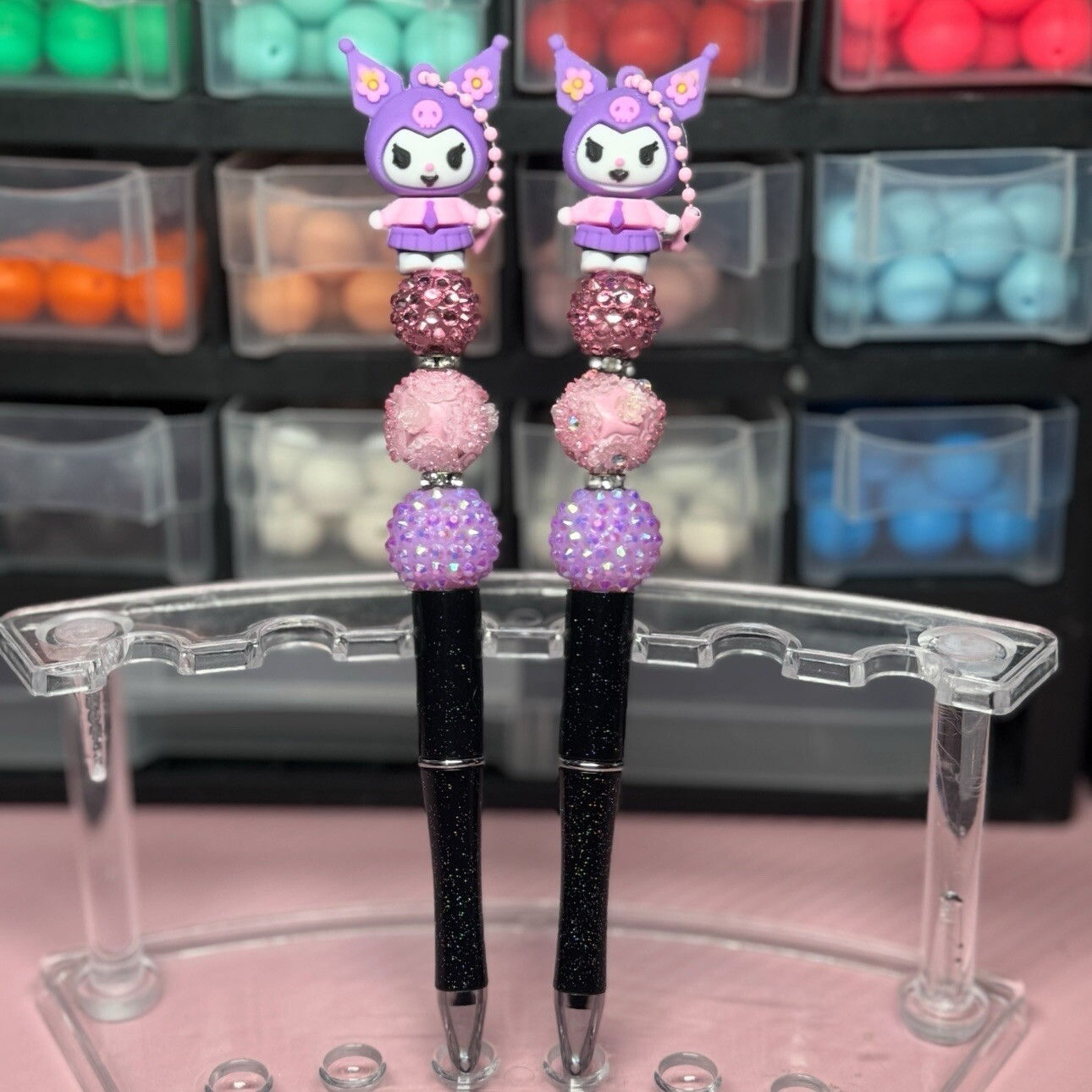 Kuromi Handmade Sanrio Keychain Pen with Cute Charm